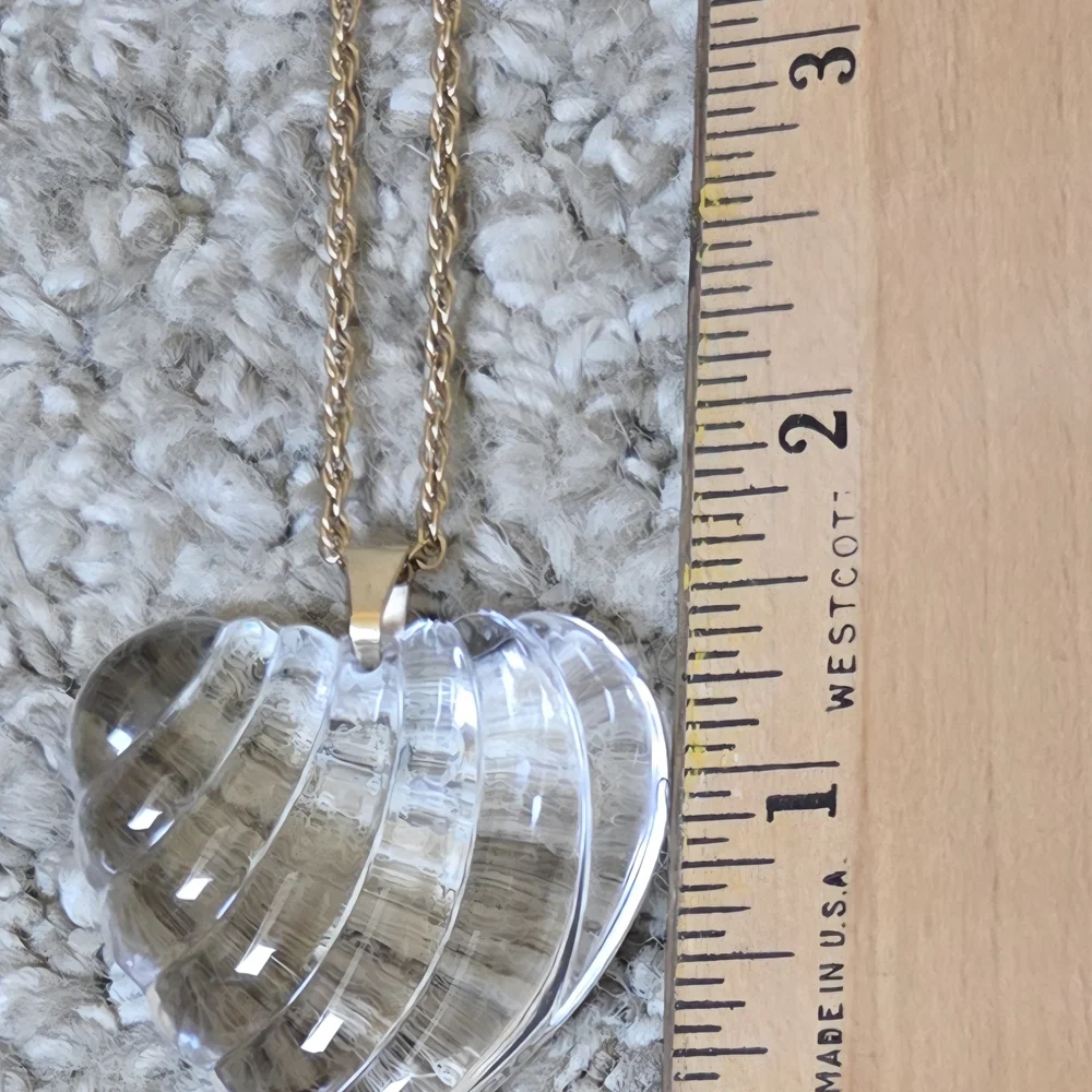 Giorgio Baccarat Vintage Clear Crystal Ribbed Heart Pendant w/Gold Tone Necklace - Picture 8 of 10